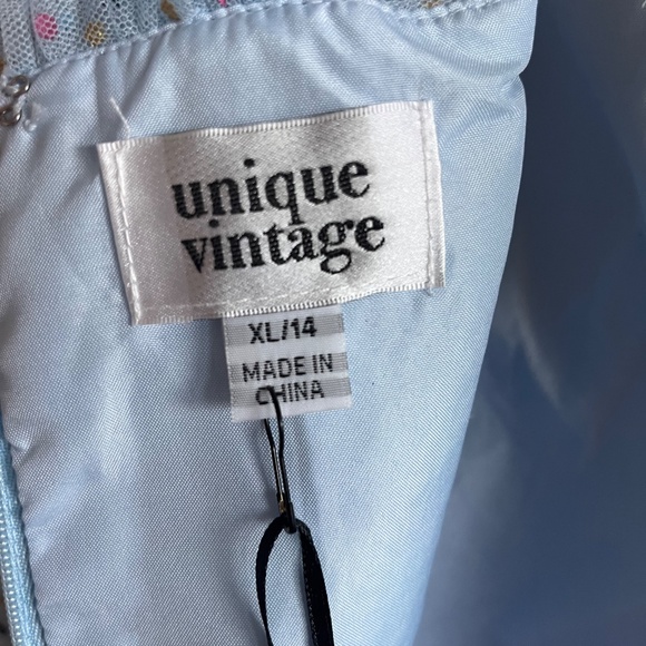 UNIQUE VINTAGE  Light Blue & Confetti Dots Garden State Swing Dress BNWT - Picture 7 of 8